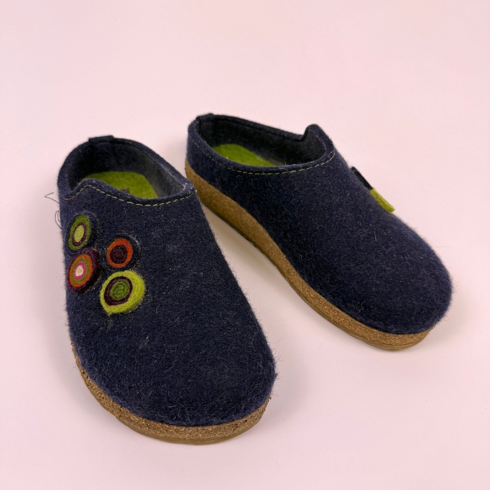 Haflinger Clogs Womens 40 Boiled Wool Chloe Captain's Blue Embroidery Slippers